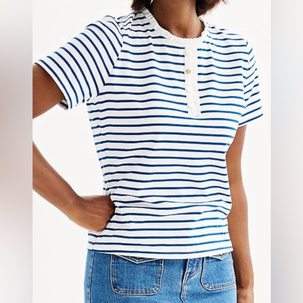 Draper James Ruffle Neck Knit Henley